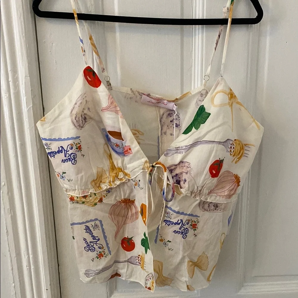 Lisa Says Gah Cream Floral & Produce Print Tie-Front Tank - Picture 5 of 6